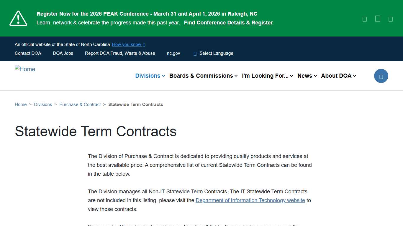 Statewide Term Contracts | NC DOA
